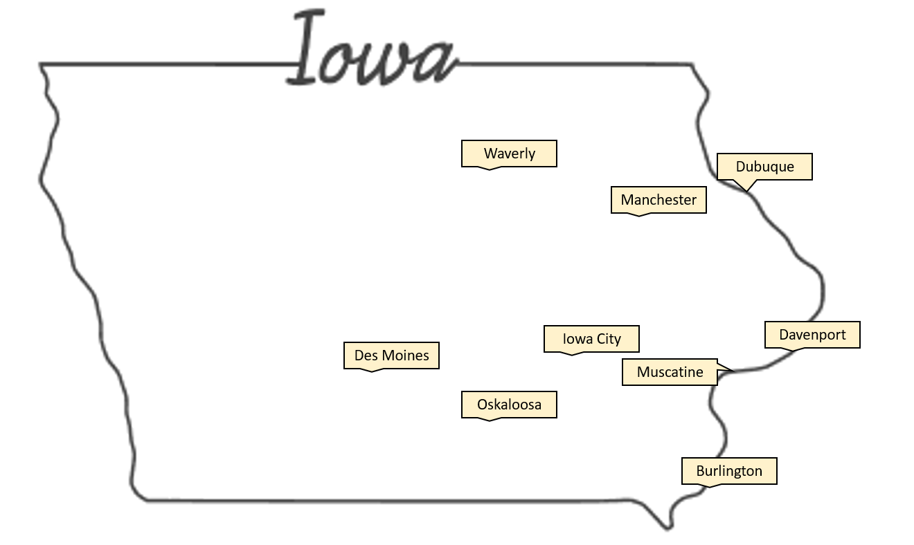 A map of rural locations that participate in this residency.